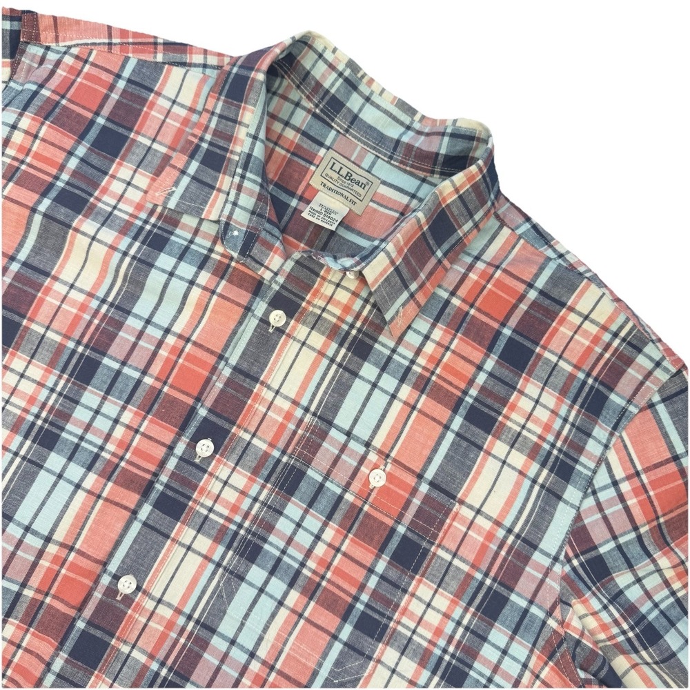 VTG L.L. Bean Men's Button‎ Down Shirt L Reg Plaid Short Sleeve 90s Y2K